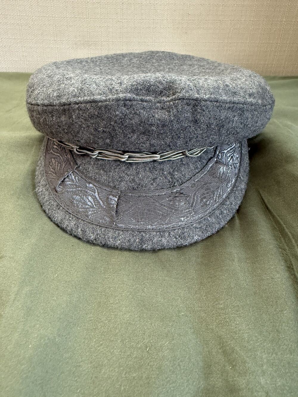 Greek Fisherman's Cap Hat Wool Blend Grey 6 3/4 Inner Band Ribbon Brim Trim 54
